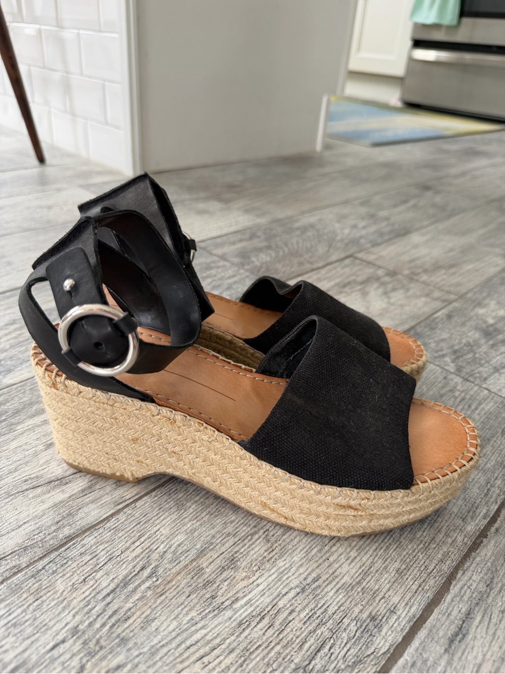 Dolce Vita Black Espadrille Wedge Sandals with Ankle Strap